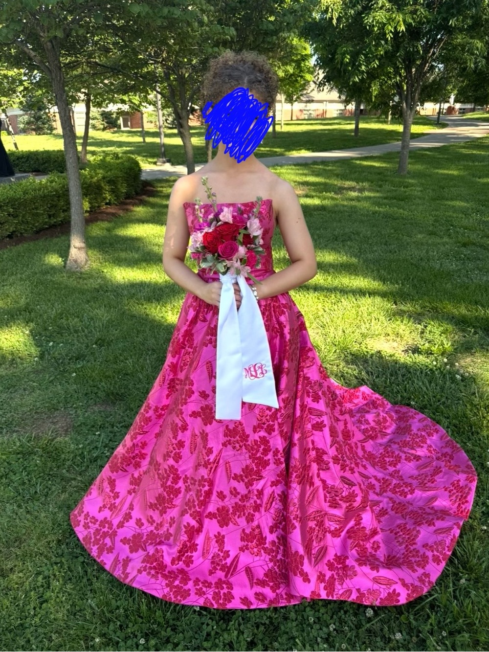 Sherri Hill Hot Pink Floral Strapless Ball Gown
